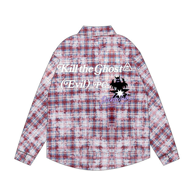 LBPC ແນວໂນ້ມແຫ່ງຊາດ ghost embroidered plaid ເສື້ອແຂນຍາວສໍາລັບຜູ້ຊາຍແລະແມ່ຍິງ, tops ອອກແບບສໍາລັບຄູ່ຜົວເມຍ