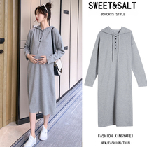 Pregnant Woman Autumn Dress Dress Dress Out Fashion 2021 Fall Long Sleeve New Gestational Maternity Dress Jacket Loose Medium Length