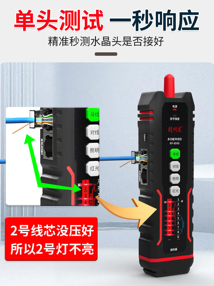 Smart Mouse Nf-859Gh Network Cable Tester Anti-Interference Network Cable Line Checker Rechargeable Optical Power Red Light Single Head