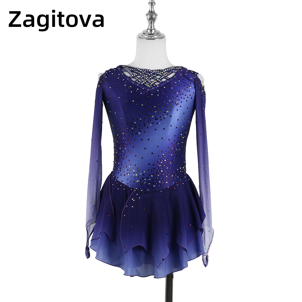 Zagitova figure skating performance dress review | girls' skating dress -  deep purple gradient off-the-shoulder