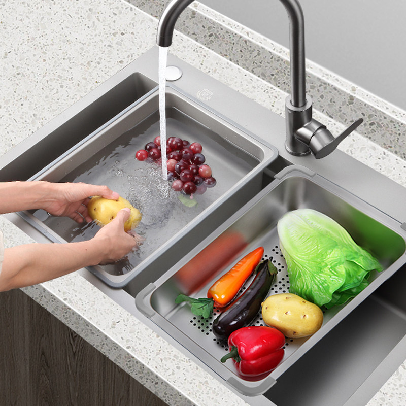 Kitchen Wash Basin Large Single Tank Special Basin Medium Basin Nano Stainless Steel Sink Drain Bowl Rack Water Filtration Basin Drain Basket-Taobao