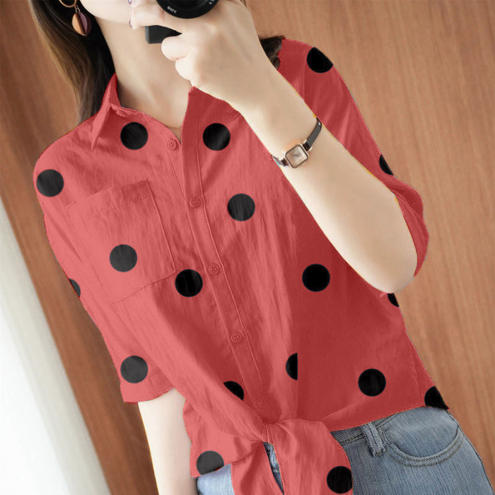 Korean Style Trendy Shirt for Women 2024 Summer New Cardigan, Age-Reducing, Slimming, Elegant, Plus Size Polka Dot Print Shirt