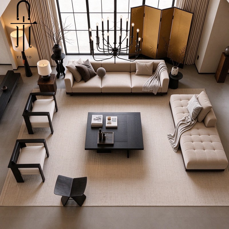 New Chinese-Style Hotel and Guesthouse Lobby Reception Area Sofa Set, Villa Large Flat-Floor Model Room Living Room Straight-Row Sofa Combination New Chinese-Style Hotel and Guesthouse Lobby Reception Area Sofa Set, Villa Large Flat-Floor Model Room Living Room Straight-Row Sofa Combination
