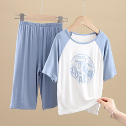 Children's pajamas Boys in summer thin short -sleeved ice silk Modale middle boy boys air -conditioning service parent -child home service