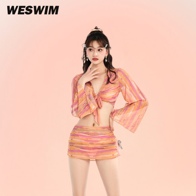 ຊຸດລອຍນ້ຳ WESWIM bikini ຜູ້ຍິງປົກຄຸມຊຸດໃໝ່ສູງສາມຫຼ່ຽມ sexy ເຕົ້ານົມຂະຫນາດນ້ອຍ skirt halter neck beach