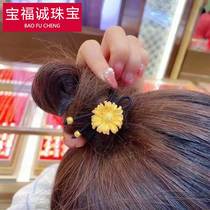 Gold Sunflower Hair Rope Female Foot Gold 999 Sun Flower Hair Accessories Butterfly Ligation Hair Mati Pure Gold Transit Bead