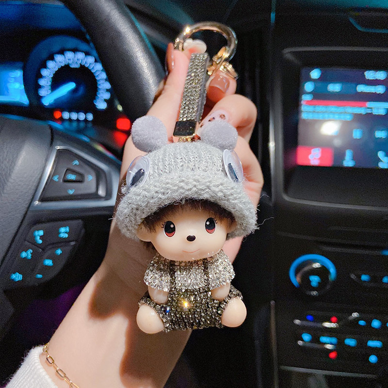 Cute diamond-studded soft cute doll car key chain remote control pendant girl creative birthday gift bag pendant