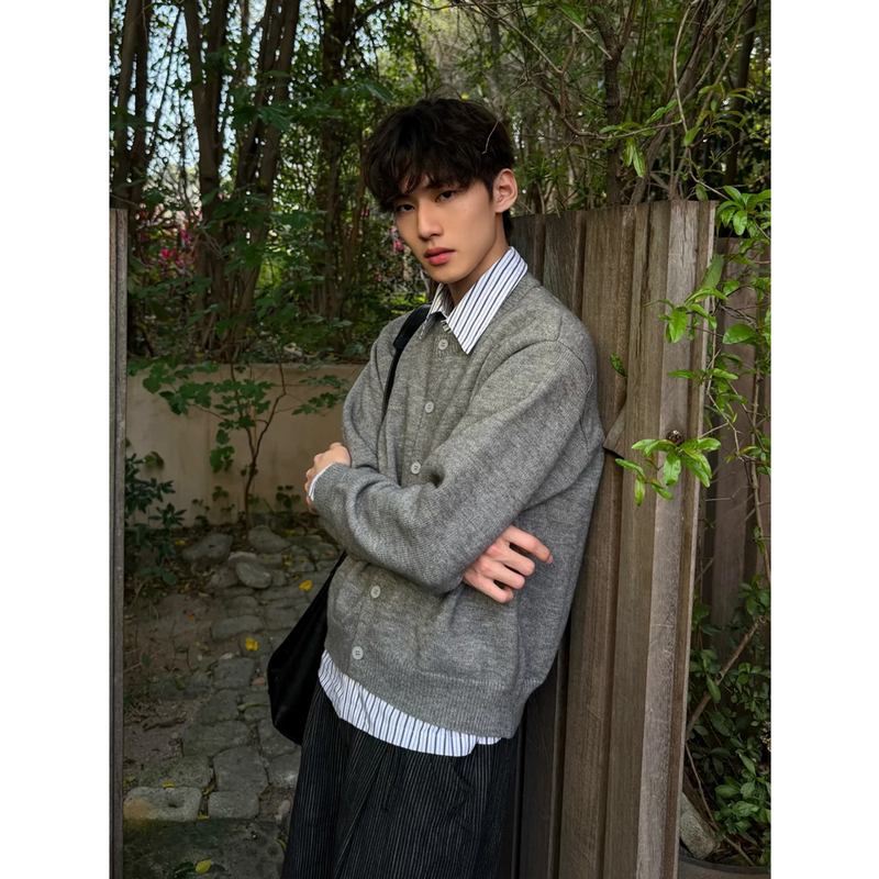 Old Money Style Shirt, Fake Two-Piece Thin Sweater, Knitted Cardigan for Men and Women, American Retro Loose Casual High-End Cardigan Jacket Old Money Style Shirt, Fake Two-Piece Thin Sweater, Knitted Cardigan for Men and Women, American Retro Loose Casual High-End Cardigan Jacket