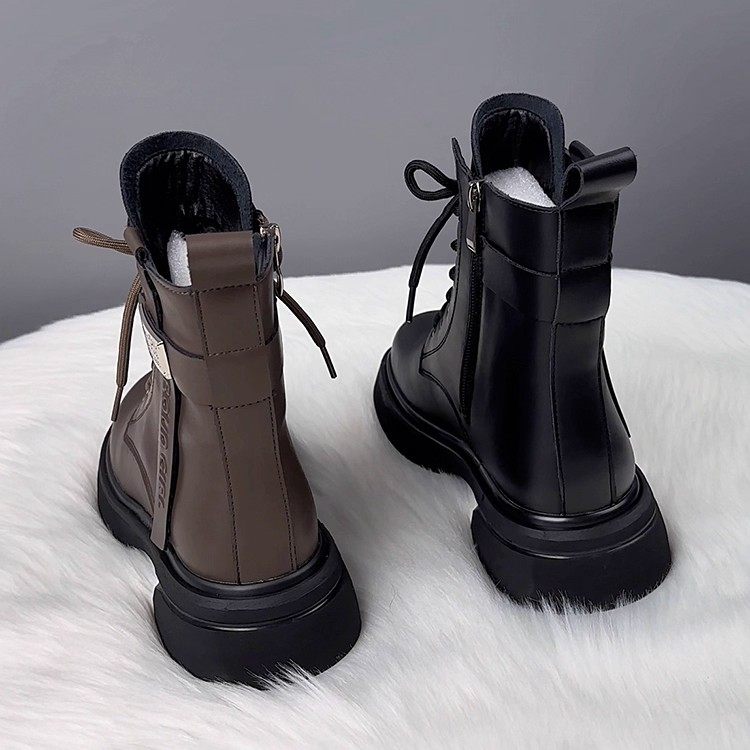 Брендовые кожаные женские ботинки Martin на толстой подошве; коллекция 2025 года; сезон зима; сетчатые ботинки в британском стиле; популярный стиль знаменитостей; тонкие нескользящие бархатные полусапожки