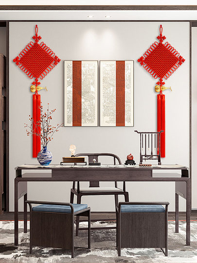 Copper Gourd Cinnabar Chinese Knot Pendant Large Red Decoration for Living Room Tv Background Wall, Housewarming Peace Knot