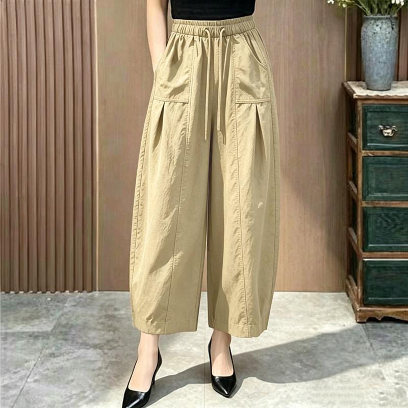 Fashionable Mom-Style Petite Casual Wide-Leg Pants for Women, Summer Plus Size Versatile Loose Slimming Pants