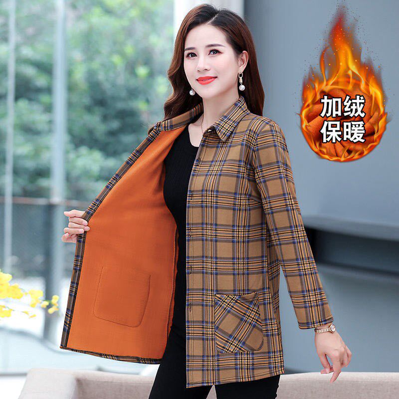 Middle - aged women's clothes plus - plate shirt 2020 new mom winter warm clothes shirt pie fashion tops