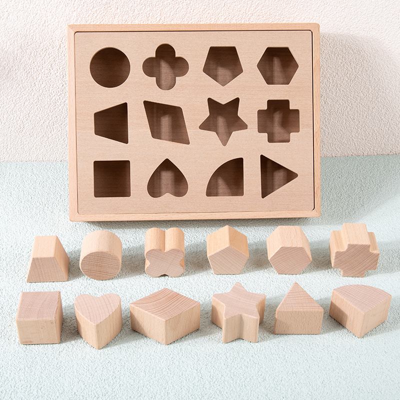 Geometric Shapes Wood Box Male Girl Pairing Early Teaching Puzzle Various Large Blocks Color Building Blocks Porous Cognitive Toys