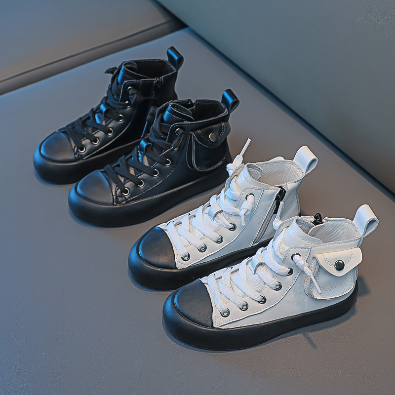 South Korea Fashion Girl Lace Genuine Leather Tide Shoes 2022 Spring Autumn New Boy Outside Wearing Breathable Comfort Flat Sole Shoes