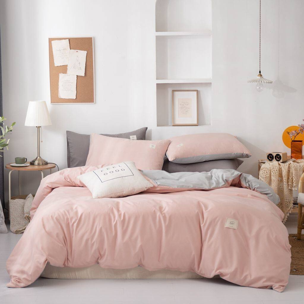 Solid color double bed four-piece set brushed quilt cover college student dormitory three-piece bed cover four seasons bedding