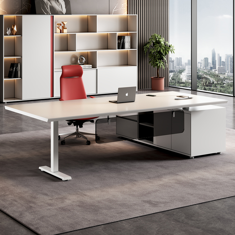 High-End Executive Desk, White Minimalist Modern Adjustable Smart Electric Office Desk, Ceo Desk, Standing Desk and Chair High-End Executive Desk, White Minimalist Modern Adjustable Smart Electric Office Desk, Ceo Desk, Standing Desk and Chair