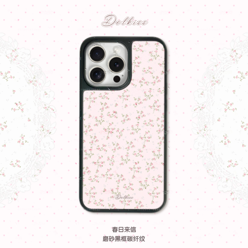 Dolkiss Original Design Spring Letter Black Frame Frosted Large Hole Girl 16Promax Phone Case Floral Pattern Dolkiss Original Design Spring Letter Black Frame Frosted Large Hole Girl 16Promax Phone Case Floral Pattern