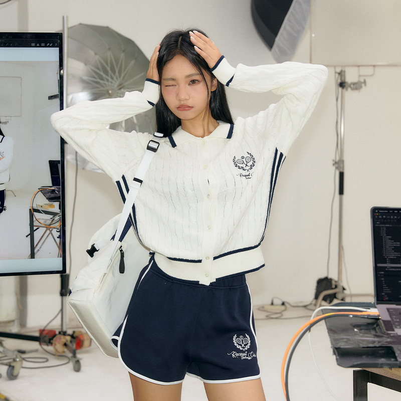 11E “Day of Admission” Blended Wool Retro Embroidered Logo Preppy Style Lapel Knit Sweater Comfortable Sweater for Women