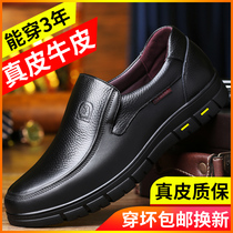 Red Dragonfly Leather Shoes Men Genuine Leather Business Spring Autumn Leisure Middle-aged seniors Soft Bottom Big Code Winter Gardown Dad Men