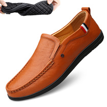 Net Red Dragonfly Fall 2022 Bean Shoes Men Genuine Leather Casual Leather Shoes Soft Bottom Soft Leather A Foot foot Lazy Shoes