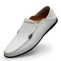 Net Red Dragonfly Winter 2022 New Bean shoe Mens Korean version Genuine Leather Casual Leather Shoes Sloth Shoes White Soft Bottom