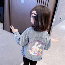 Girl Denim Jacket Spring Autumn 2022 New Childrens Baby Han Version Loose Casual Foreign Air Cute Rabbit Spring Clothing