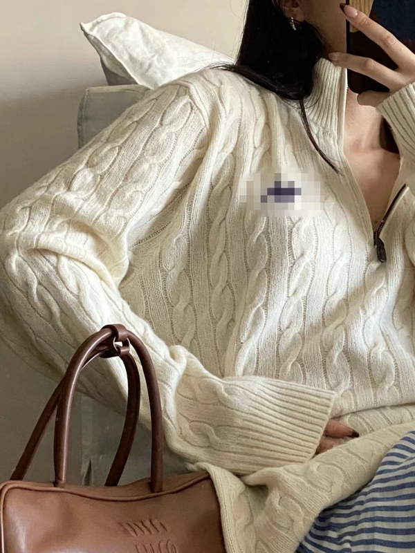 Hot Item Casual Comparison~ Laff Pony Logo Stand-Up Collar Cable Knit Couple Half-Zip Wool Sweater for Women and Men Hot Item Casual Comparison~ Laff Pony Logo Stand-Up Collar Cable Knit Couple Half-Zip Wool Sweater for Women and Men