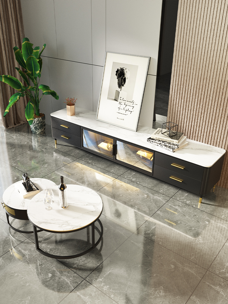 Italian minimalist slate TV cabinet home living room small apartment modern light luxury new coffee table TV cabinet combination