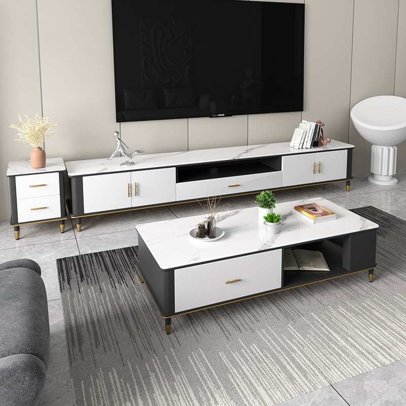 Italian rock board simple TV cabinet solid wood luxury living room small apartment modern household tea table TV cabinet combination