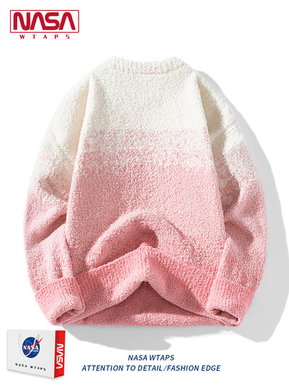 NASA WTAPS日系慵懒风圆领针织衫男款秋冬渐变情侣毛衣百搭打底衫