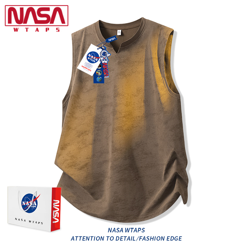 Nasa Wtaps Ice Silk American Tie-Dye Sleeveless Vest Men's Summer Trendy Casual Sports Vest V-Neck Short Sleeve
