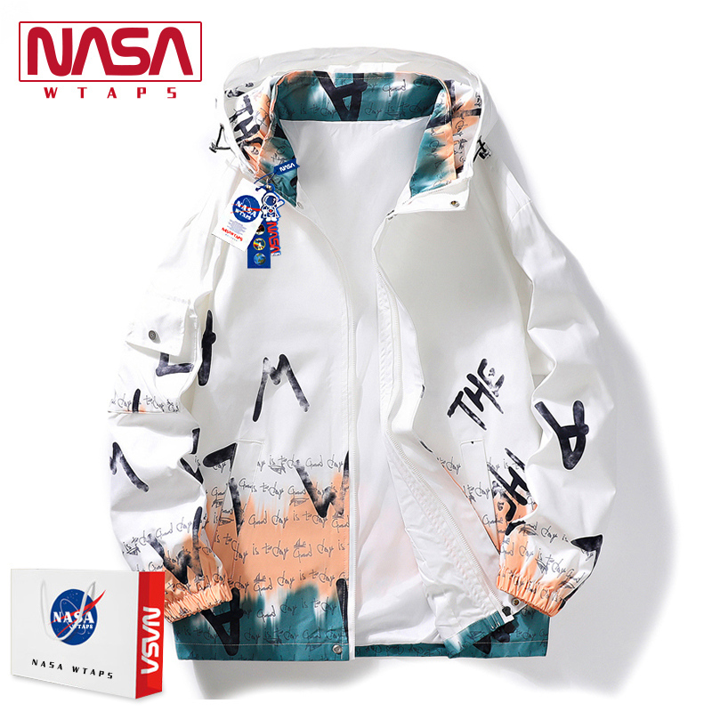Nasa Wtaps Flagship Store Casual Hooded Jacket for Men, Spring and Autumn, Loose Fit, Trendy Brand, Color-Blocking, Versatile Jacket