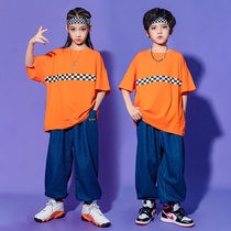 Children Street Dance Boomer Boy Suit Orange Plaid Play Out Dancing Girl Hip Hop Hiphop Performance Clothing