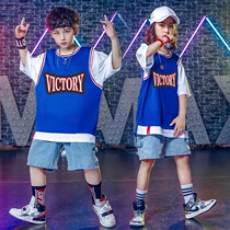 Boy handsome gas denim Costume Street Dance Suit Boy Hip Hop Blue Basketball Suit Two Sets