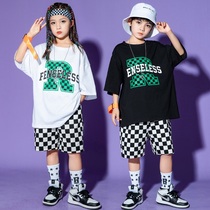 Children play out the summer boy hip-hop street dance Chaumen Costume Racks Up the girls handsome gas plaid dance suit