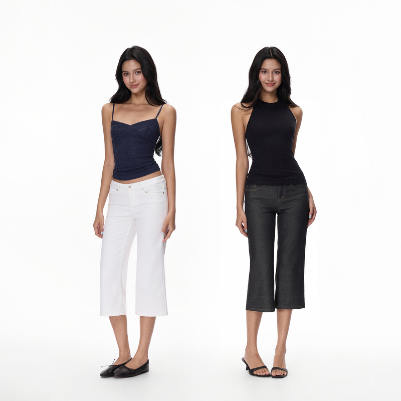 Jim Kennet Retro Low-Rise Stretch Slim Straight-Leg Bootcut Cropped Jeans