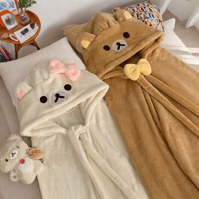 Rilakkuma Blanket Lazy Nap Blanket Office Hooded Cartoon Cute Dormitory Shawl Blanket Warm Air Conditioning Cape