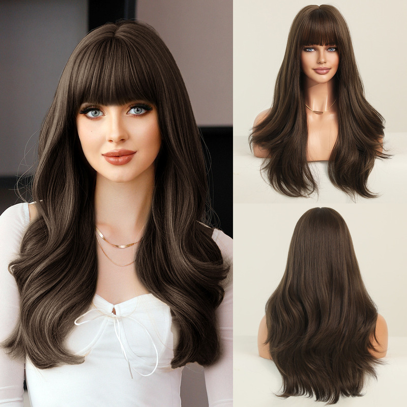 European and American Best-Selling Women's Natural Golden Long Curly Hair with Bangs, Same Style as Taylor Swift, Blonde Synthetic Fiber Wig