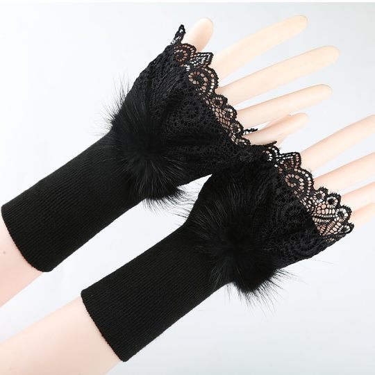 Cashmere arm sleeves, fashionable fake sleeves, women's autumn and winter long knitted wrist warm sleeves, lace cuff decoration
