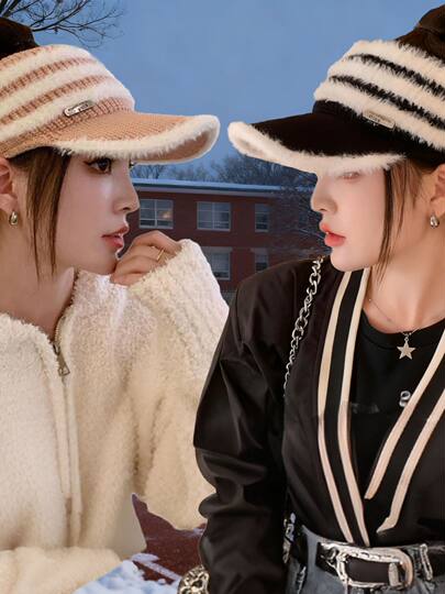 Women's Running Hat, Autumn and Winter Thickened Warm Knit Hat, Outdoor Cycling Ear Protection Hat, Open-Top Baseball Cap