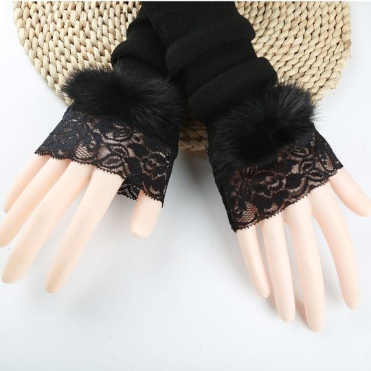 Cotton Arm Warmers, Faux Wool Cashmere Fake Sleeves, Sweater Decorative Cuffs, Autumn and Winter Women's Warm Fleece-Lined Lace