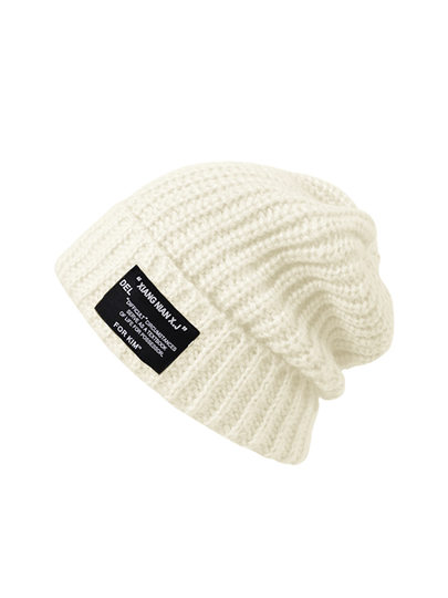 Yellow Knitted Hat with Lettering, Korean Style, Casual Fabric Label, Thickened for Women, Autumn and Winter, Large Head Circumference, Makes Face Look Smaller, Woolen Hat, Cold Weather Hat for Men
