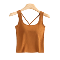 Catman Camisole Womens Camisole with Breast Pads Cross Back Machine Washable 2024 New Bra All-in-One Bottoming