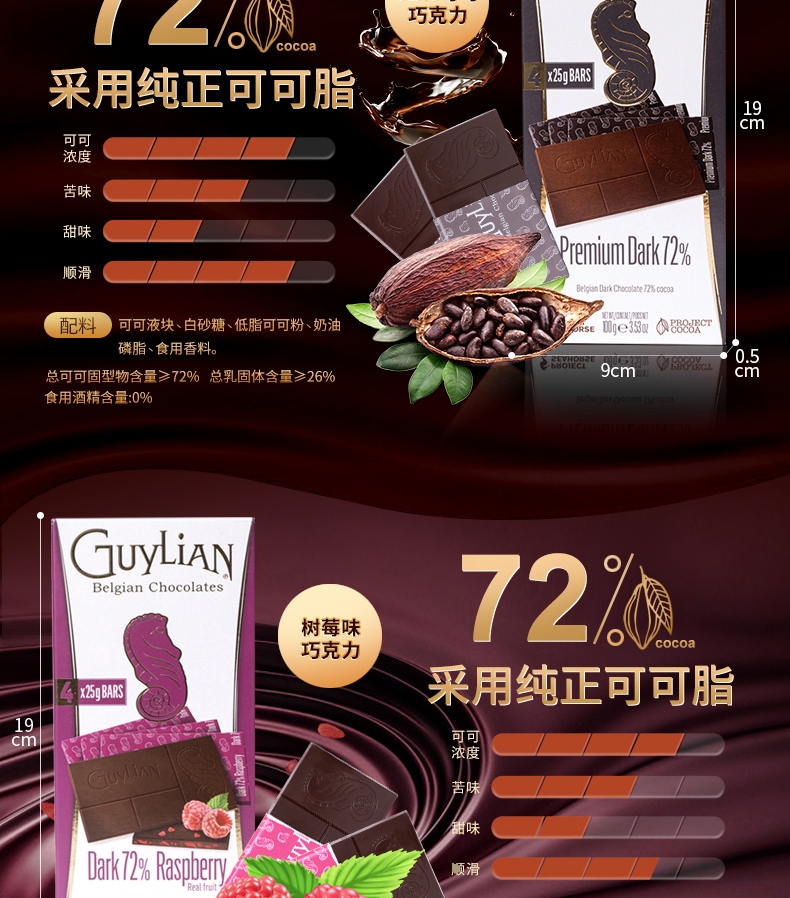 比利时进口 吉利莲 72%黑巧克力排块 纯可可脂 100g 券后14.9元包邮 买手党-买手聚集的地方