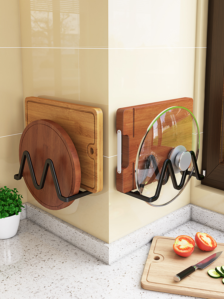 Kitchen Free Punch Case Board Wall Pan Lid Rack Multifunction Wall-mounted Cutting Board Chopping Block Shelving Shelving shelf Divine Instrumental-Taobao