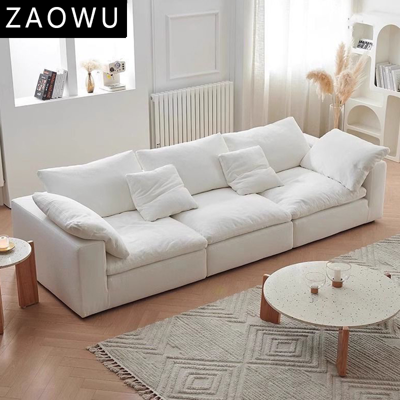 Cloud Cloud Soft Sofa Cream Wabi-Sabi Style Lazy Simple Linen Fabric down Module White Sofa Set Cloud Cloud Soft Sofa Cream Wabi-Sabi Style Lazy Simple Linen Fabric down Module White Sofa Set