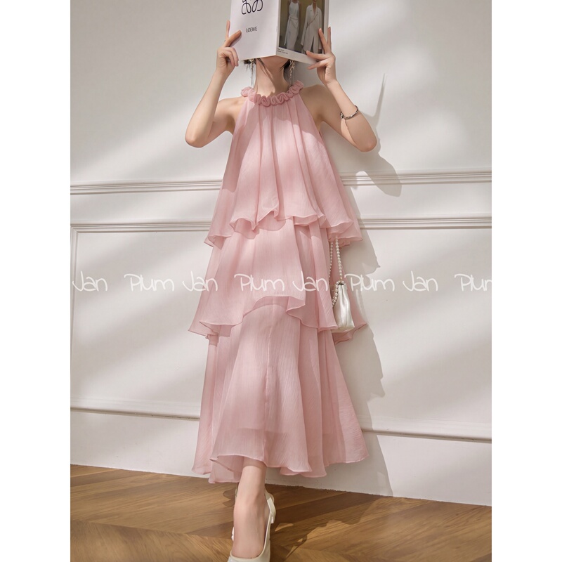 Plum Jan/Summer Seaside Tingdal Dress Pink Gentle Vacation Style Cake Dress Atmospheric Dress for Women Plum Jan/Summer Seaside Tingdal Dress Pink Gentle Vacation Style Cake Dress Atmospheric Dress for Women