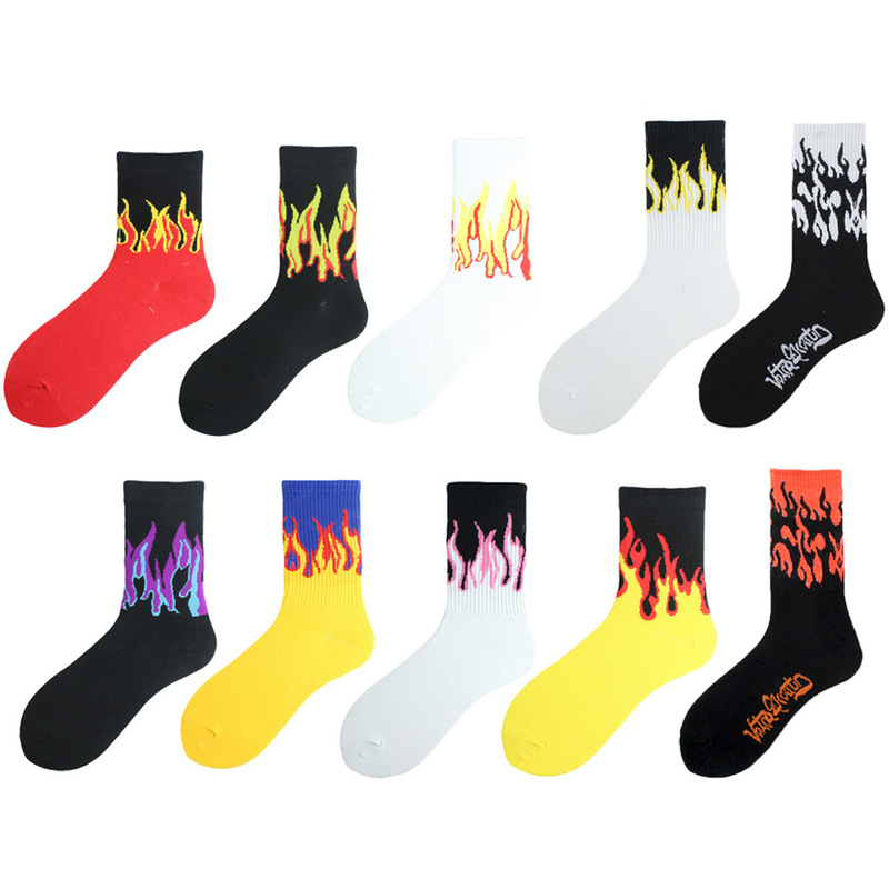 Cross-Border Amazon Socks for Men and Women, Trendy Mid-Calf Socks, European and American Style, Personalized Flame Design, Suitable for Skateboarding and Street Dance Cross-Border Amazon Socks for Men and Women, Trendy Mid-Calf Socks, European and American Style, Personalized Flame Design, Suitable for Skateboarding and Street Dance
