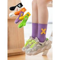 Girls socks spring and autumn pure cotton 2022 new mid-tube autumn and winter style childrens socks autumn style pile socks autumn