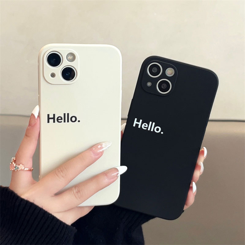 Creative English Hello Phone Case Suitable for Apple 14 Pro Max iPhone 13 New Model Full Coverage Couple 12 Mini Silicone 11 Soft Protective Case 16 Max/15 Anti-Drop Simple for Men 14 Plus6